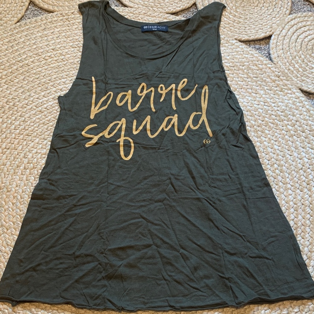 Barre Squad Dark Green Muscle Tee with Gold Print